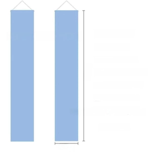 Detail of light blue 100D polyester banner flags in 30x180cm size with OPP packaging