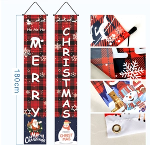 Outdoor Christmas porch banners with red plaid pattern and metal windproof grommets