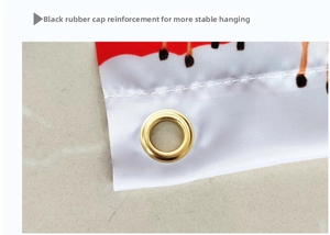 Macro detail of reinforced metal eyelets and stitched edges on a decorative flag banner