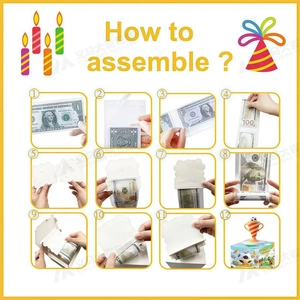 Step-by-step assembly guide for a football-themed money pulling cake gift box set