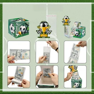 Détails des étapes d'assemblage d'un kit DIY de boîte à billets thème football
