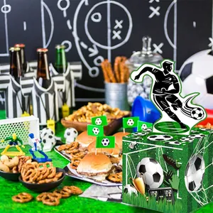 Soccer theme party money pull box with football trophy patterns and dynamic player topper