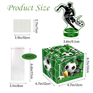 Soccer theme money pulling box party set with football cake topper and 50 transparent bags