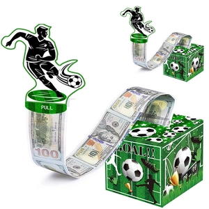 Soccer Theme Money Pulling Box Surprise Birthday Gift Paper Box With Football Player Topper For Sports Party Decoration