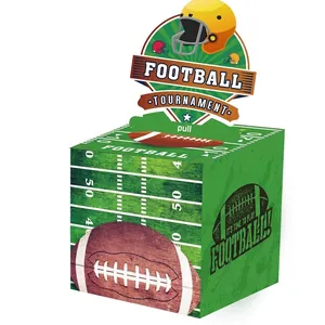 Boîte à billets thème football américain avec décor de stade vert et carte de tournoi