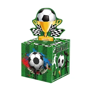 Creative football theme money pulling gift box with soccer field turf design and trophy