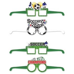 Detail of 4-pack football party paper glasses with Soccer Star and Champions slogans