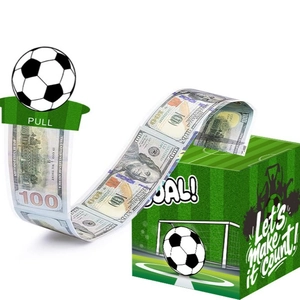 Football Soccer Theme Cake Money Pulling Box Surprise Birthday Gift For Fans Green Grass Goal Pattern Cardboard Gift Box