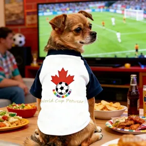 T-shirt de Football pour Chien Polyester Sportif Thème Tournoi de Football Vêtements pour Animaux Blanc Bleu Raglan