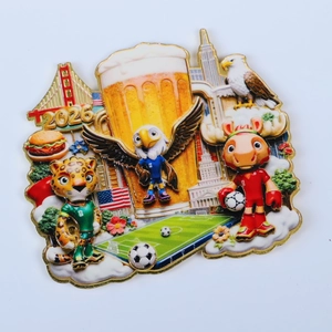 2026 World Cup magnetic acrylic fridge magnet with US landmarks and cute mascots