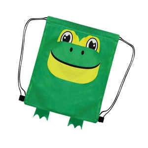 Green cartoon frog drawstring backpack made of lightweight waterproof fabric for soccer