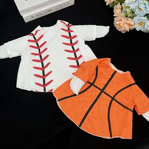 Infant two-piece cotton t-shirt set featuring baseball and basketball themed patterns