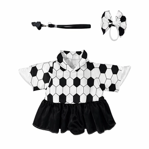 Soccer themed goose outfit set including football print dress, bow headband and whistle