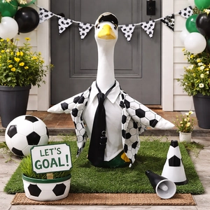 23-inch soccer themed goose outfit with ball, whistle and jersey for yard party decor