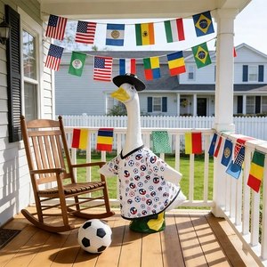 23-inch lawn goose in soccer print shirt and black hat set for porch decoration