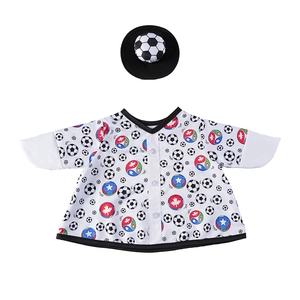 23-inch goose outfit with soccer print shirt and matching hat with ball ornament