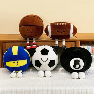 Peluche a Forma di Palla Sportiva Viso Sorridente Morbida Bambola Imbottita Arredo Compleanno per Bambini Ragazzi Basket Calcio
