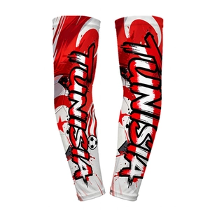 Tunisia football themed sun protection arm sleeves with national flag and soccer design