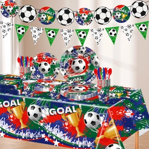 Set stoviglie festa calcio con piatti, bicchieri, tovaglioli e tovaglia stampati