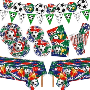 Stoviglie per Feste a Tema Calcio Piatti Bicchieri Tovaglioli Tovaglia Banner per Decorazioni per Feste di Compleanno Sportive