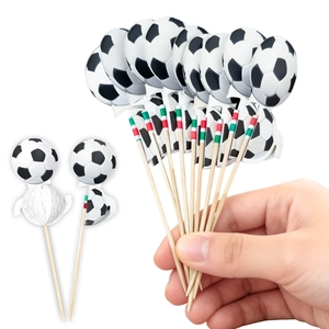 Detailed close-up of football cake toppers with honeycombs for World Cup soccer parties