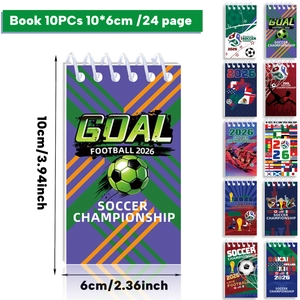 Set of 10 mini football themed spiral notebooks with soccer flags and field patterns