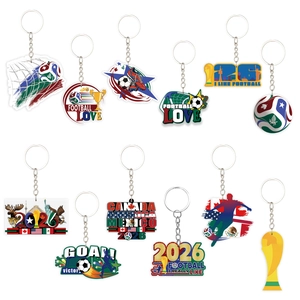 Set of 11 soccer-themed acrylic keychains featuring 2026 World Cup host flags and trophy motifs