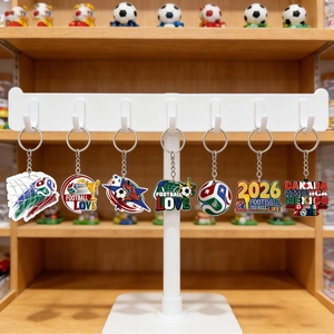 Detailed set of seven football-themed acrylic keychains for the 2026 World Cup souvenirs