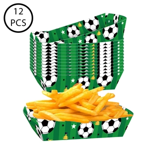 Detail view of 12-piece football theme paper snack trays with fries in realistic use