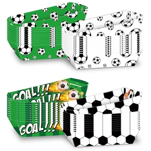 Soccer theme disposable paper food trays for parties featuring four unique sports designs