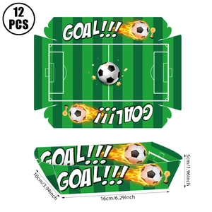 Set of 12 soccer theme disposable paper food trays with green field goal pattern