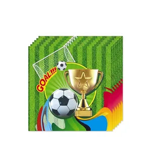 Grüne Fußball Geburtstagsparty Servietten mit Pokal Motiv im 20er Pack, 33cm Set