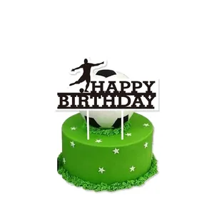 Fußballer-Silhouetten Tortenaufsatz mit Happy Birthday Schriftzug für Partydeko