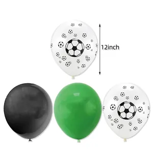 Detailansicht des 18-teiligen Fußball-Party-Ballonsets in 12 Zoll Grün Schwarz Weiß