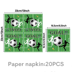 Detail of 20pcs soccer party napkins with goal print and field green grass pattern