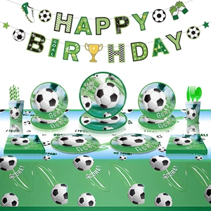 Soccer Football Theme Party Supplies Disposable Paper Plates Cups Napkins Tablecloth Banner Cake Toppers Balloons Decorations