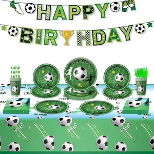 Fournitures de Fête d'Anniversaire à Thème Football Ensemble de Vaisselle en Papier Assiettes Gobelets Serviettes Nappe Bannière Ballons Pour Décorations de Fête Sportive Enfants