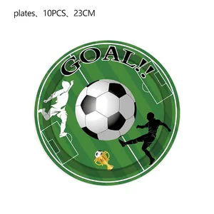 Assiettes jetables thème football avec trophée pour décoration de fête d'anniversaire