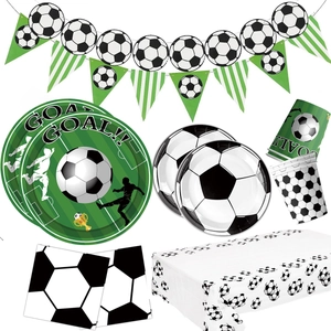 Soccer Theme Party Tableware Decorations Football Printed Paper Plates Napkins Tablecloth Banner Balloons For Birthday Sports Events Fans Celebration