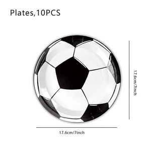 Set of 10 disposable soccer theme paper plates 7 inch with black and white football pattern