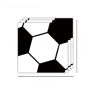 Detailed view of 20 pieces black and white soccer themed paper napkins measuring 16.5cm