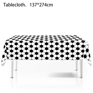 Soccer themed rectangular tablecloth with black and white hexagon pattern 137x274cm