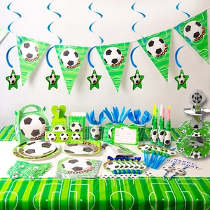 Soccer Theme Birthday Party Decoration Set Green Football Field Tableware Paper Plates Cups Napkins Banners Party Supplies For Kids