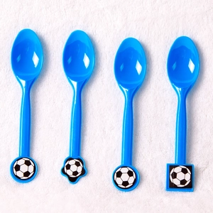 Blue football party spoons set with creative soccer ball patterns on handles