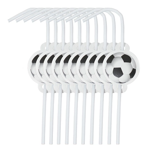 Detail of 10-piece football theme party straws with flexible neck and soccer ball cutout