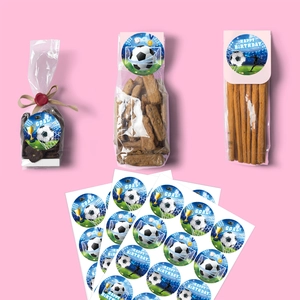 Soccer theme party stickers with Goal and Happy Birthday text for gift bags