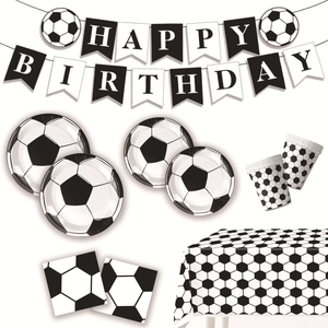 Soccer Football Theme Party Decorations Disposable Tableware Paper Plates Cups Napkins Banner Tablecloth For World Cup Birthday Sports Events