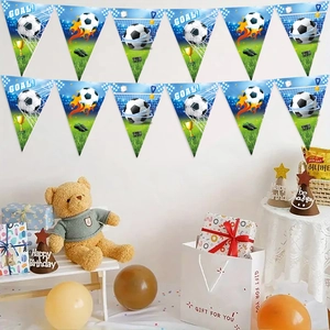 Soccer party banner decoration with football and trophy patterns for birthday events