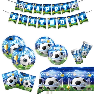 Football Theme Party Decorations Tableware Plates Cups Napkins Tablecloth Banner Cake Toppers Balloons For Boys Celebration