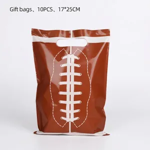 10-piece American football themed gift bags in brown with white stitching patterns
